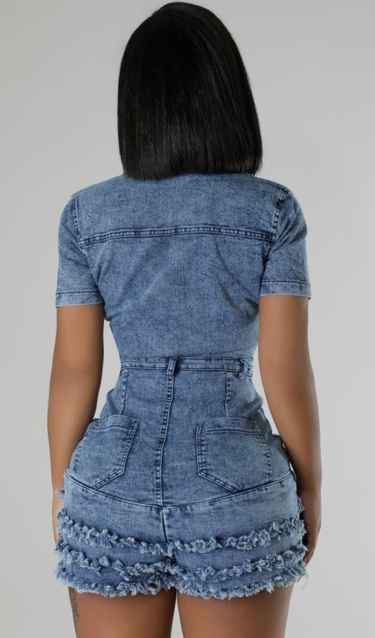 Denim washed romper ￼