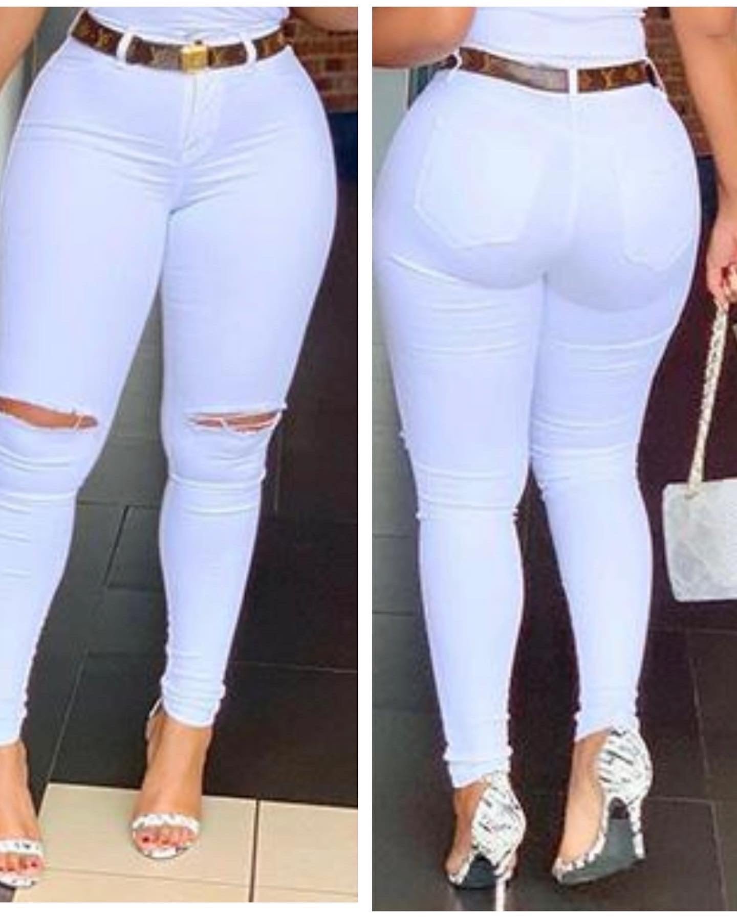 White Knee Ripped Denim Jeans (All Sizes)